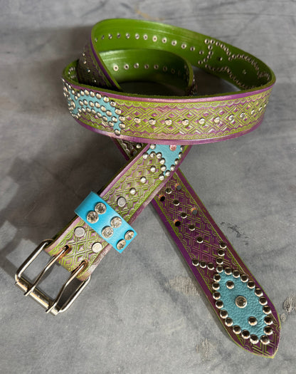 Traditional green + purple Embossed Origins Belt (sky blue)