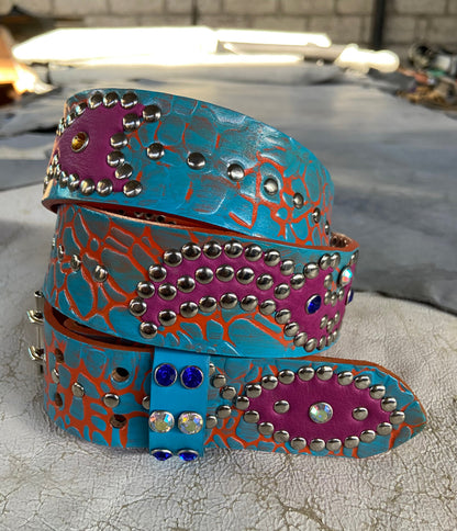 Elephant orange + sky blue Embossed Origins Belt (violet)