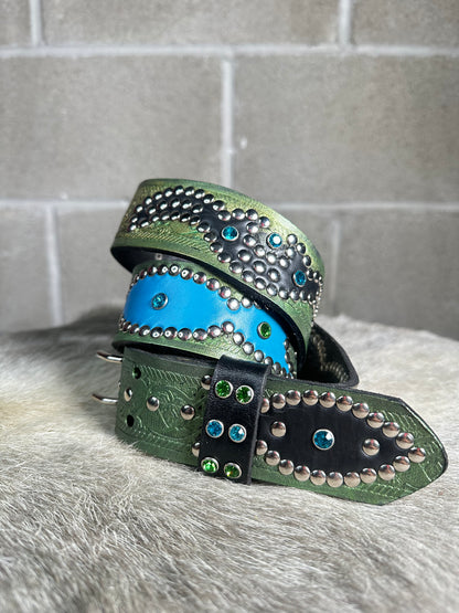 Traditional Green + Yellow Origins Belt (Black and Sky Blue)