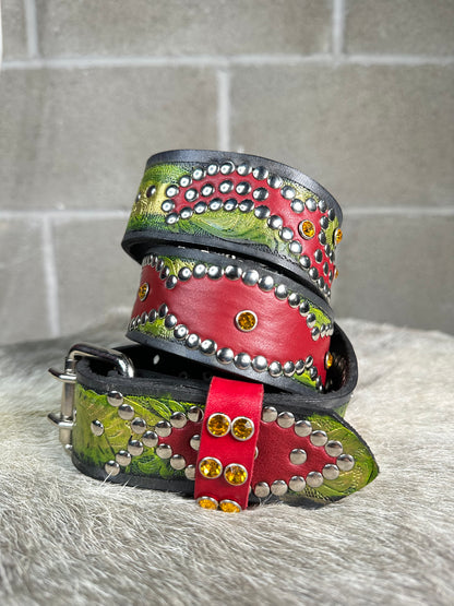 Traditional Green + Black Embossed Origins Belt (Red)