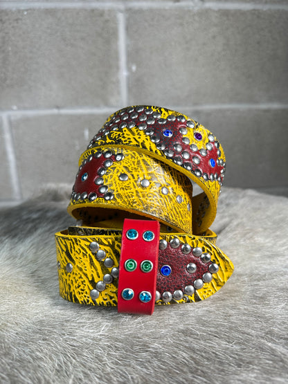 Reptile Black + Yellow Embossed Origins Belt (Distressed Maroon)