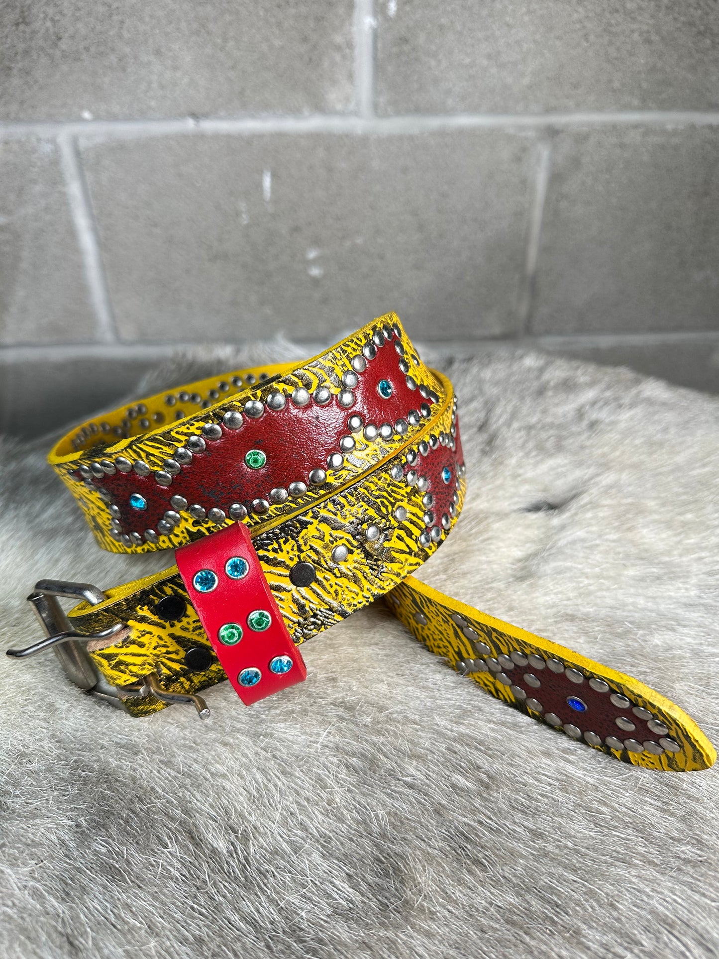 Reptile Black + Yellow Embossed Origins Belt (Distressed Maroon)