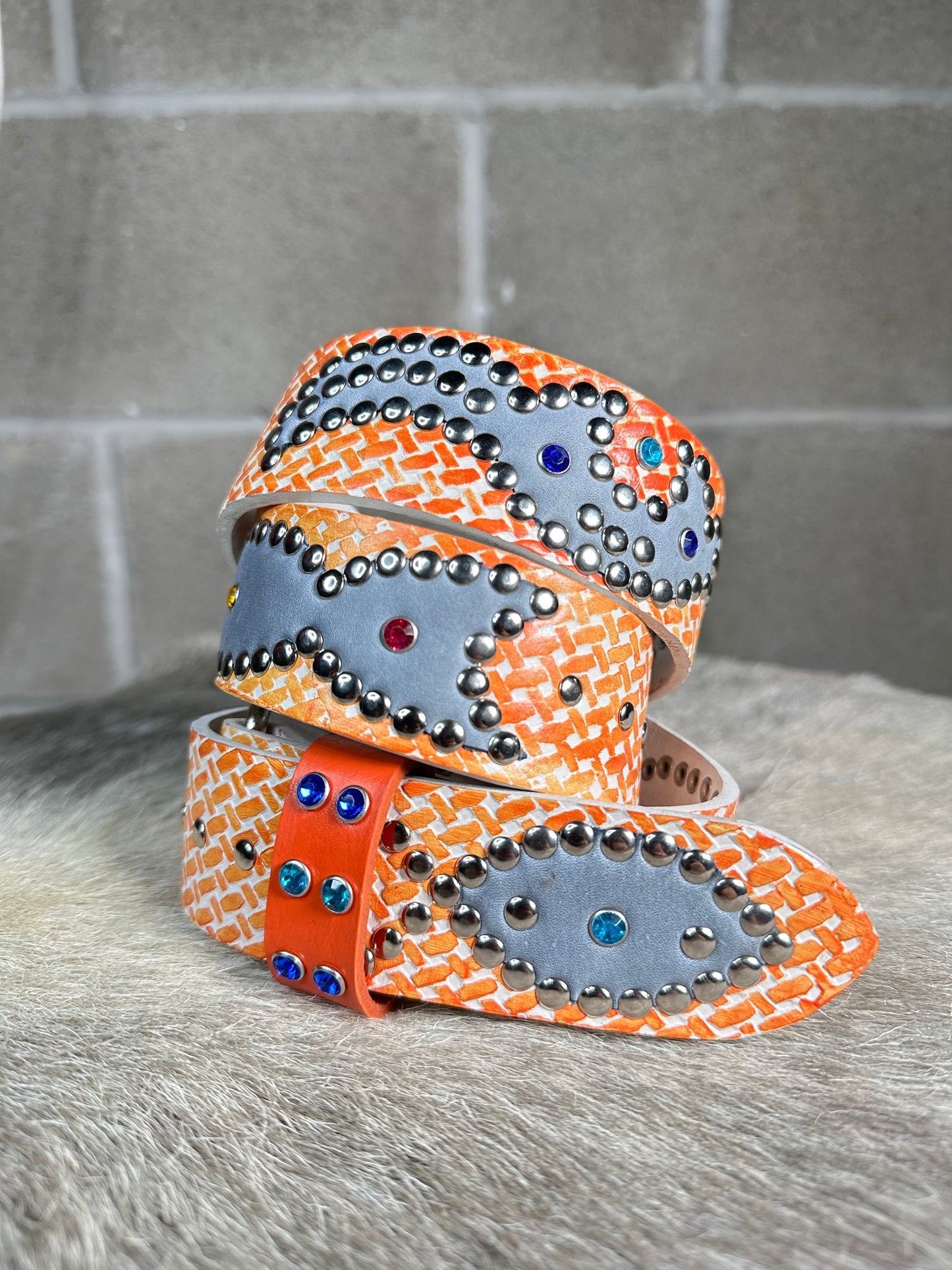 Traditional Orange + White Embossed Origins Belt (Slate)