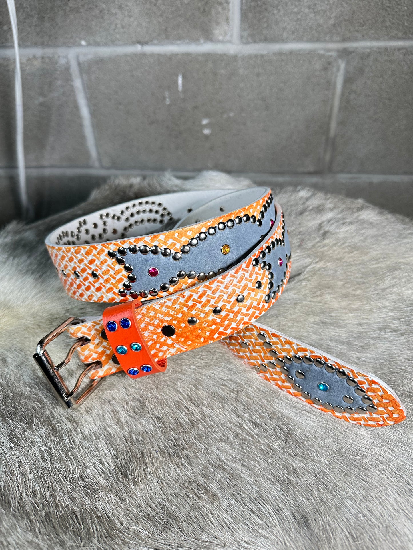 Traditional Orange + White Embossed Origins Belt (Slate)