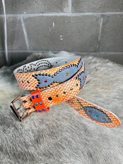 Traditional Orange + White Embossed Origins Belt (Slate)