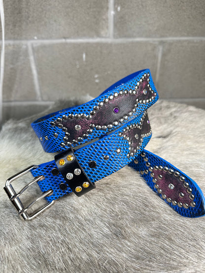 Python Blue + Black Embossed Origins Belt (Distressed Black and Pink)