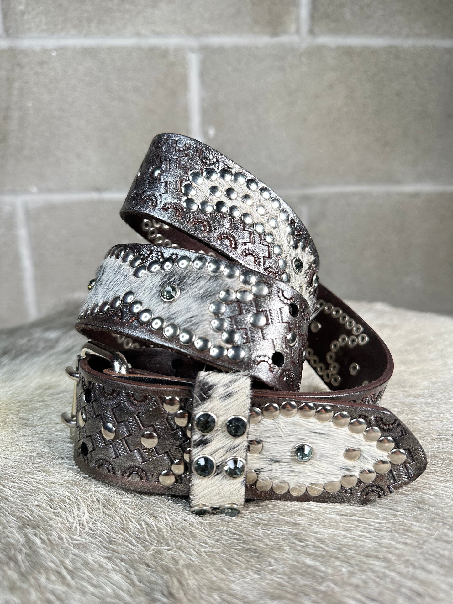 Basketweave Crystalized Chocolate Embossed Origins Belt (Cowhide)