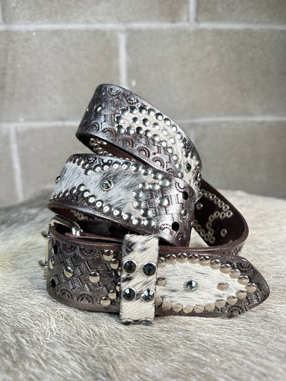 Basketweave Crystalized Chocolate Embossed Origins Belt (Cowhide)