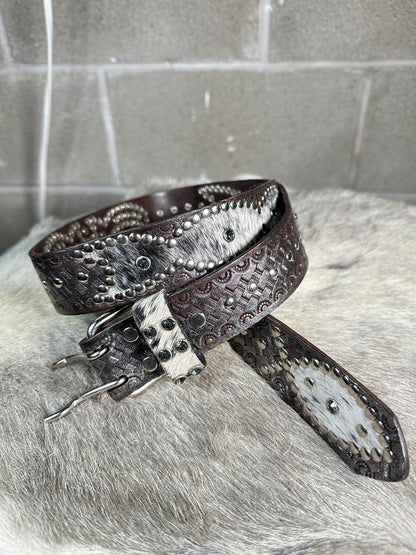 Basketweave Crystalized Chocolate Embossed Origins Belt (Cowhide)