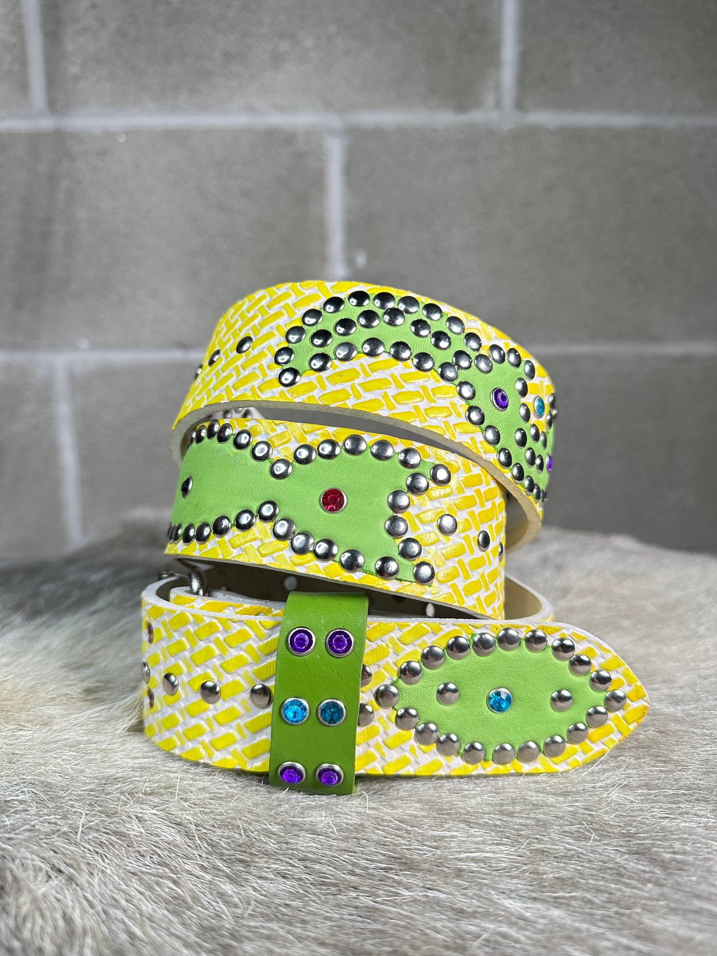 Traditional Yellow + White Embossed Origins Belt (Lime Green)