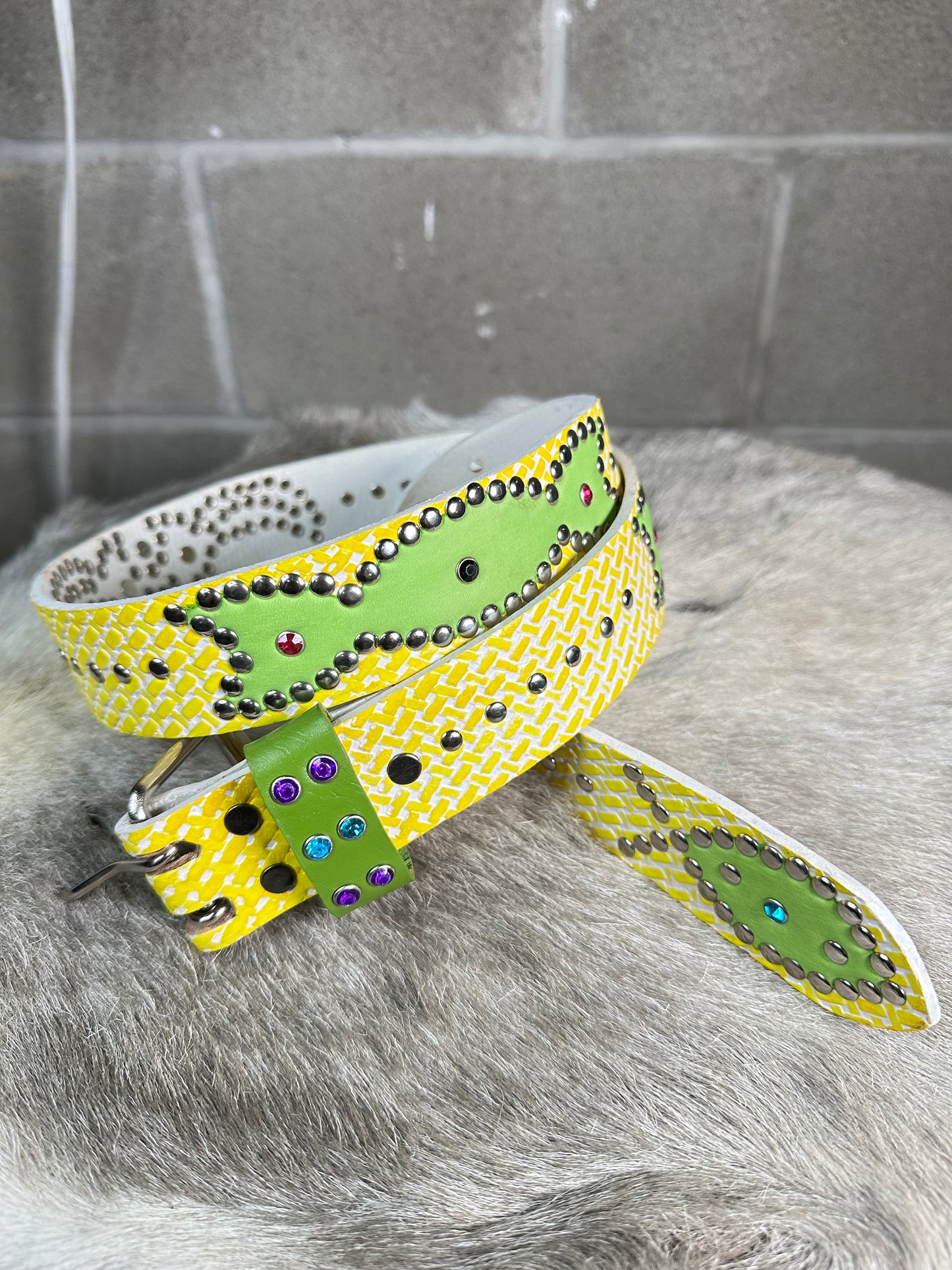 Traditional Yellow + White Embossed Origins Belt (Lime Green)