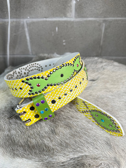 Traditional Yellow + White Embossed Origins Belt (Lime Green)