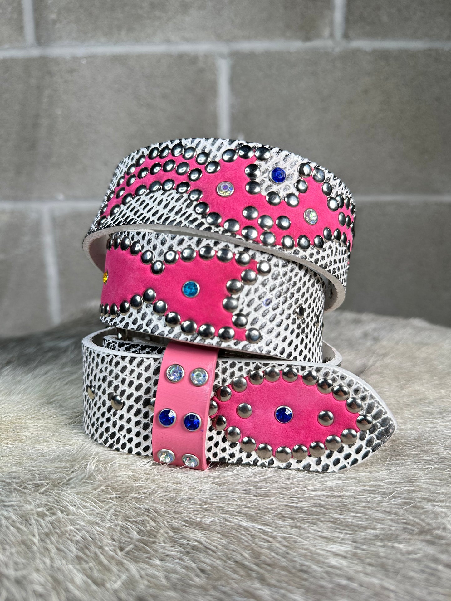 Python Black + White Embossed Origins Belt (Pink)