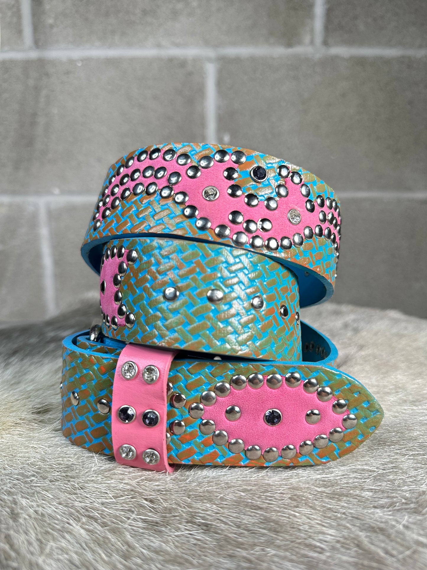 Traditional Turquoise + Orange Embossed Origins Belt (Pink)