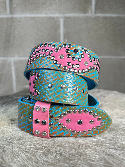 Traditional Turquoise + Orange Embossed Origins Belt (Pink)