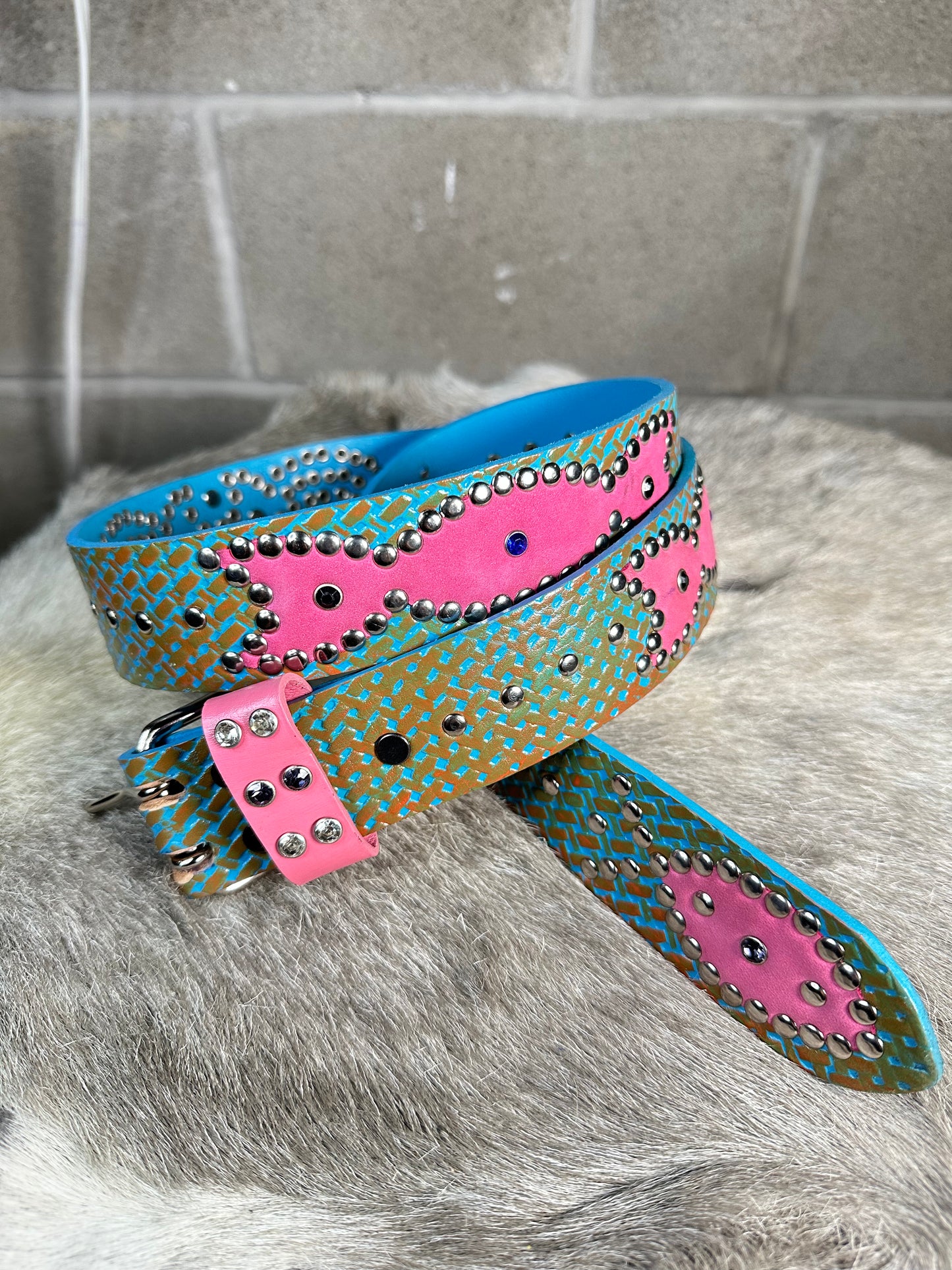 Traditional Turquoise + Orange Embossed Origins Belt (Pink)
