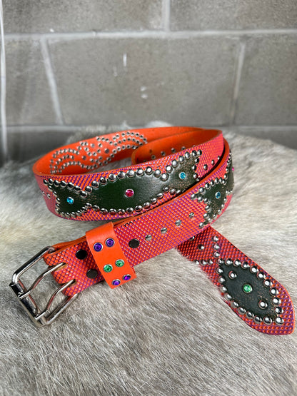Python Orange + Purple Embossed Origins Belt (Distressed Forest Green)