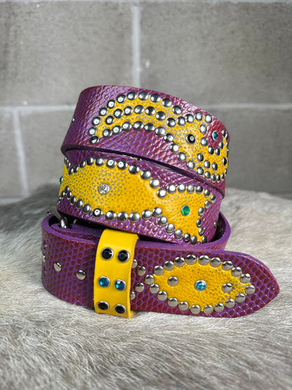 Python Burgundy + Purple Embossed Origins Belt (Distressed Yellow)