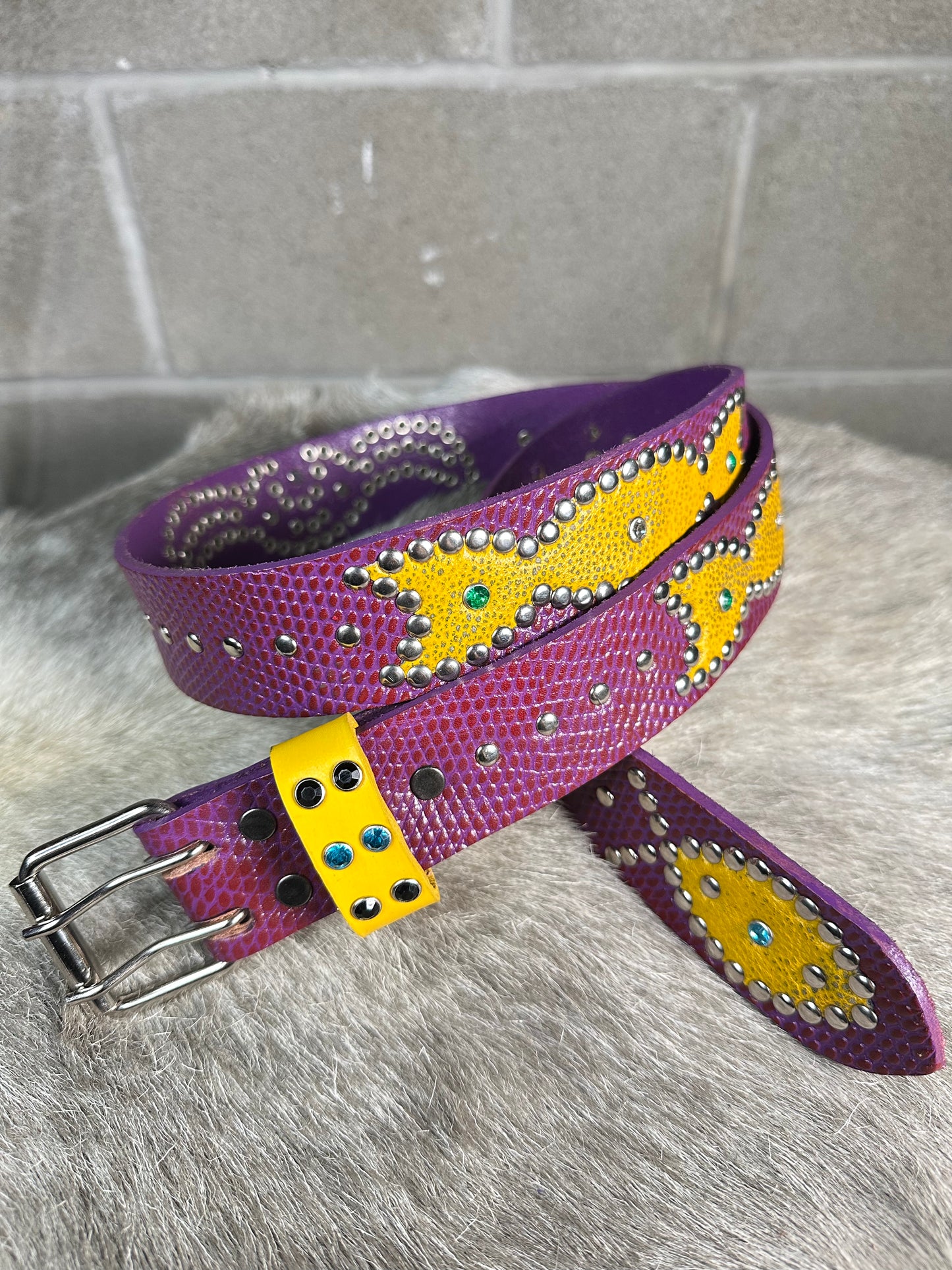 Python Burgundy + Purple Embossed Origins Belt (Distressed Yellow)