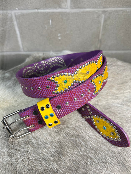 Python Burgundy + Purple Embossed Origins Belt (Distressed Yellow)