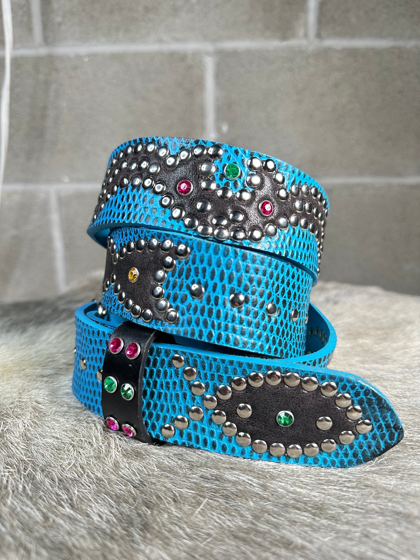 Python Sky Blue + Black Embossed Origins Belt (Black)