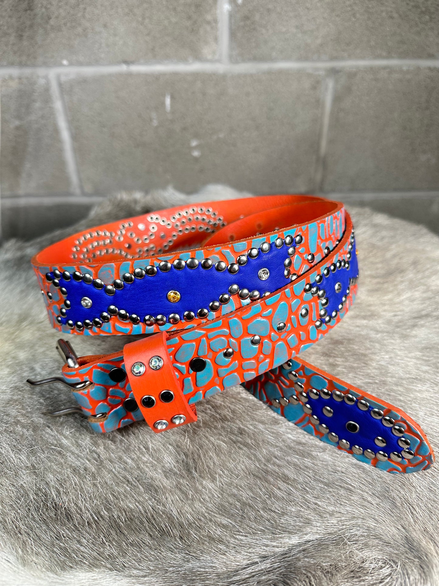 Elephant Turquoise + Orange Embossed Origins Belt (Blue)