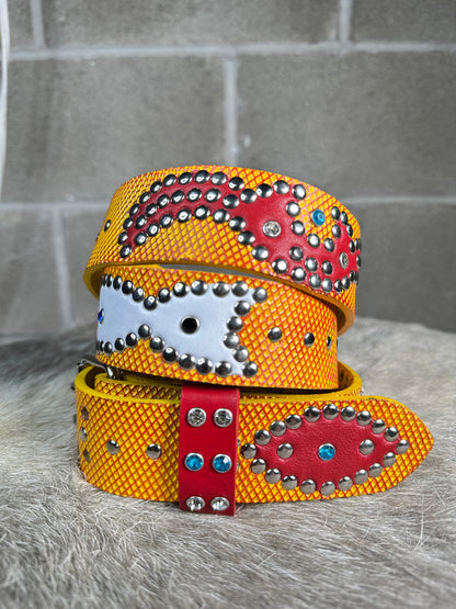Diamond Hive Orange + Yellow Embossed Origins Belt (White + Red)