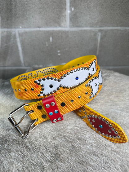 Diamond Hive Orange + Yellow Embossed Origins Belt (White + Red)