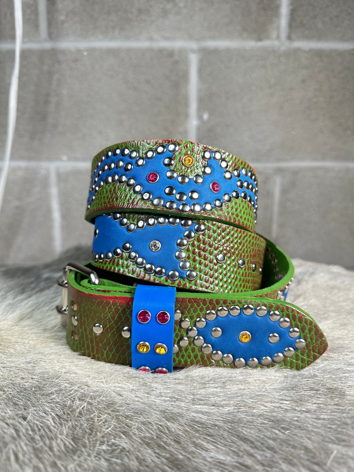 Python Burgundy + Green Embossed Origins Belt (Blue)
