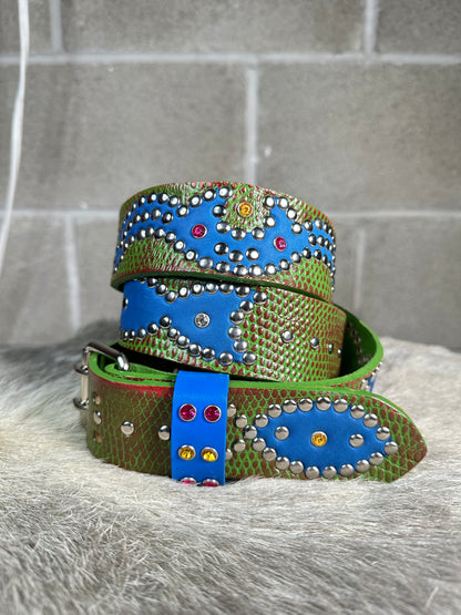 Python Burgundy + Green Embossed Origins Belt (Blue)