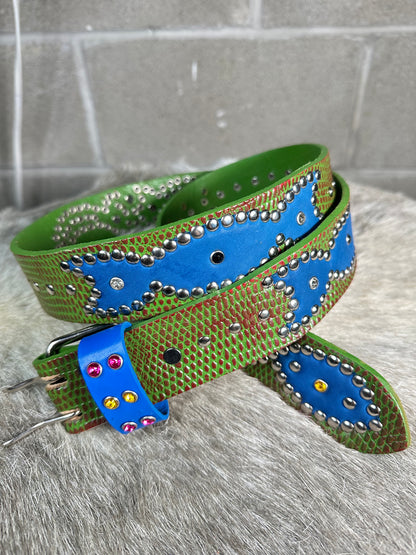 Python Burgundy + Green Embossed Origins Belt (Blue)