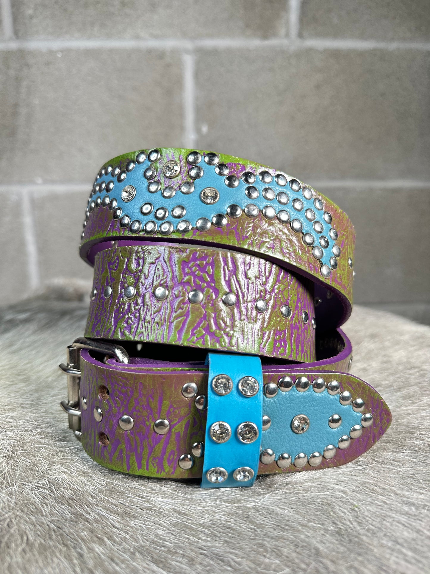 Reptile Green + Purple Embossed Origins Belt (Turquoise)