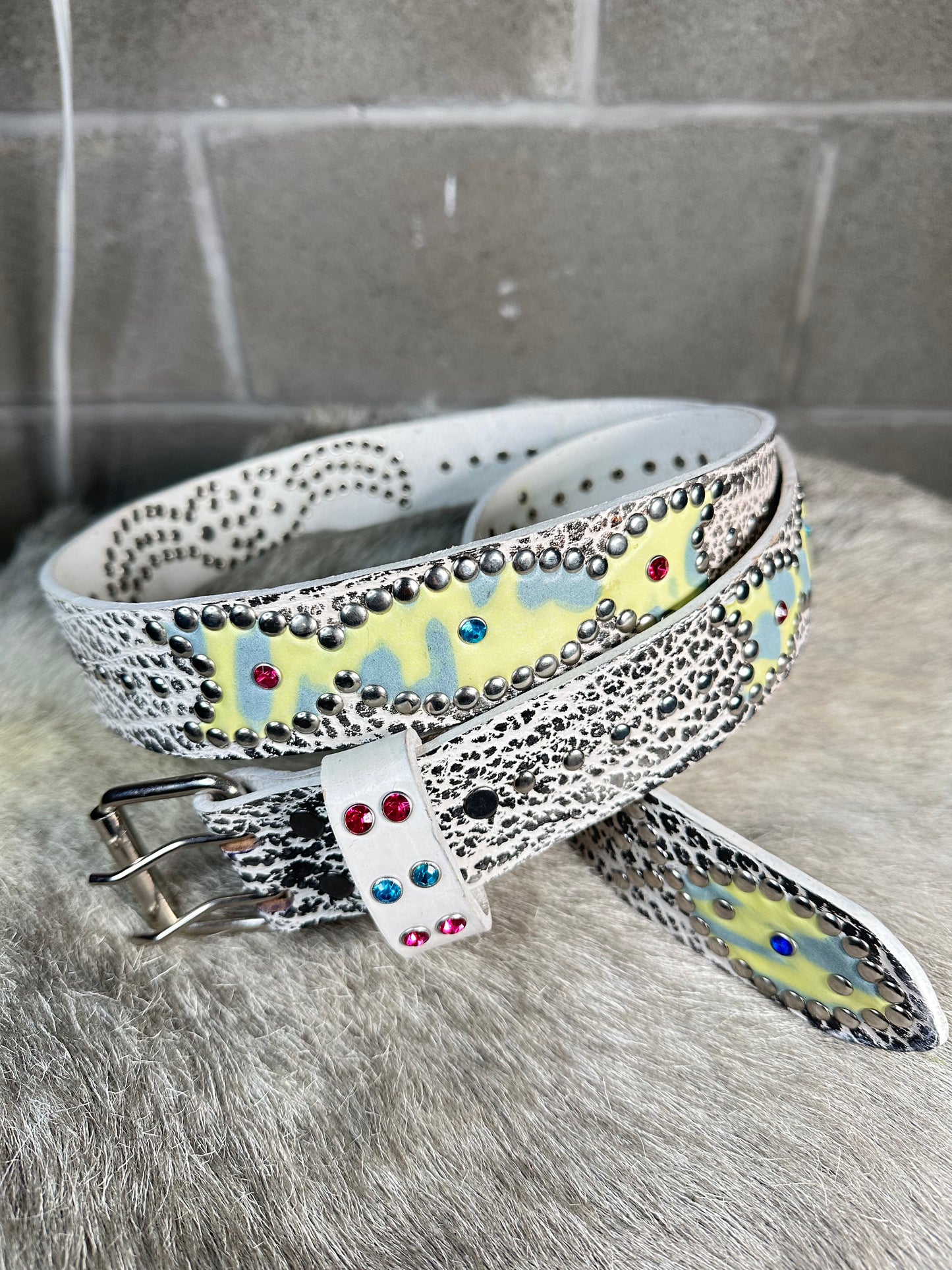 Croc Black and White Embossed Origins Belt (Cheetah)