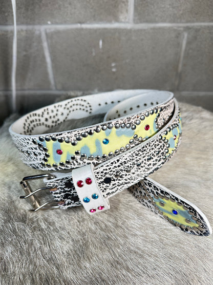 Croc Black and White Embossed Origins Belt (Cheetah)