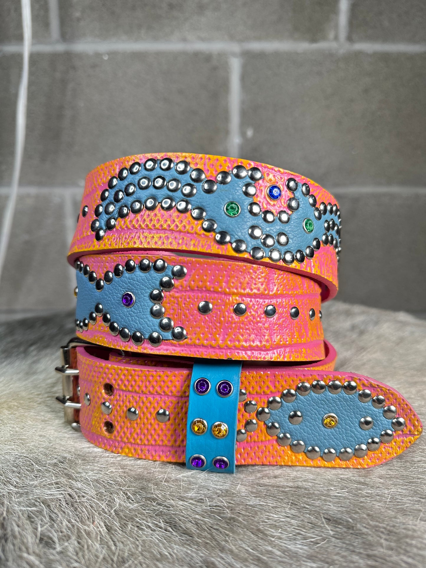 Reptile Orange + Pink Embossed Origins Belt (Turquoise)
