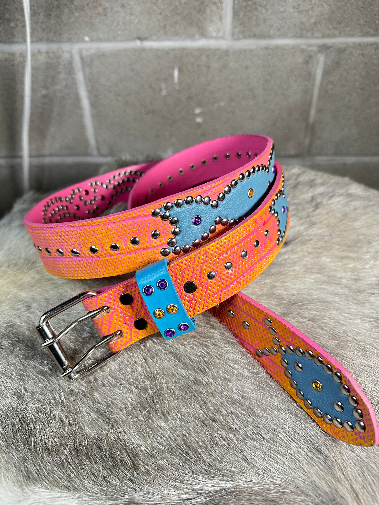 Reptile Orange + Pink Embossed Origins Belt (Turquoise)