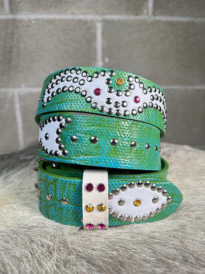 Reptile Blue + Green Embossed Origins Belt (White)