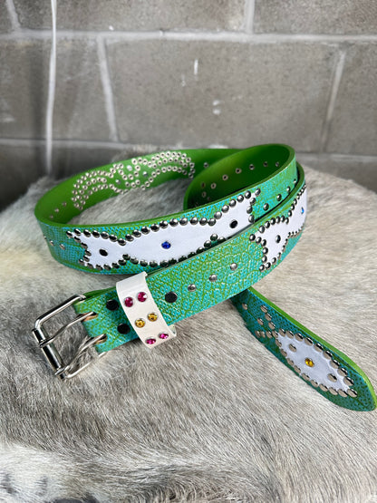 Reptile Blue + Green Embossed Origins Belt (White)