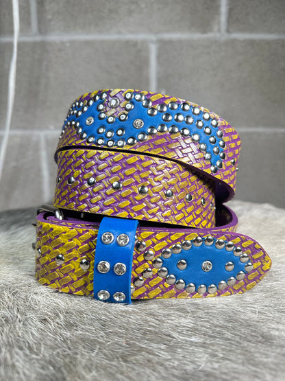 Traditional Purple + Green Embossed Origins Belt (Blue)