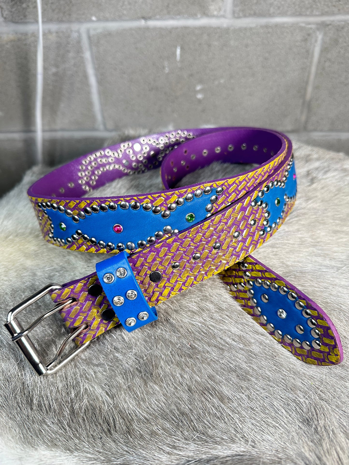 Traditional Purple + Green Embossed Origins Belt (Blue)