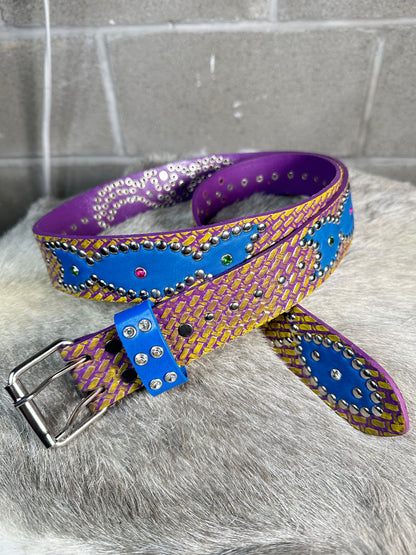 Traditional Purple + Green Embossed Origins Belt (Blue)