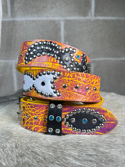 Croc Purple + Yellow Embossed Origins Belt (Black and Yellow)