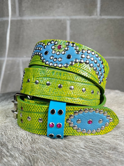 Croc Lime Green + Green Embossed Origins Belt (Sky Blue)