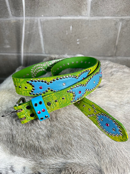 Croc Lime Green + Green Embossed Origins Belt (Sky Blue)