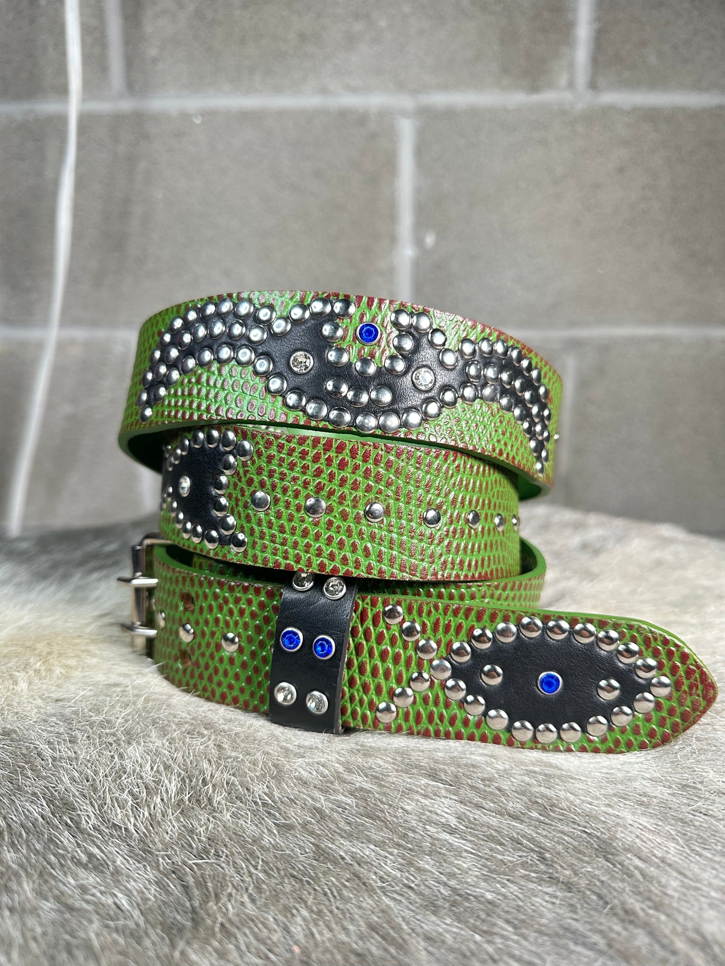 Python Burgundy + Green Embossed Origins Belt (Black)