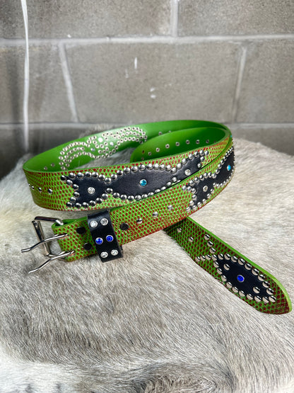 Python Burgundy + Green Embossed Origins Belt (Black)