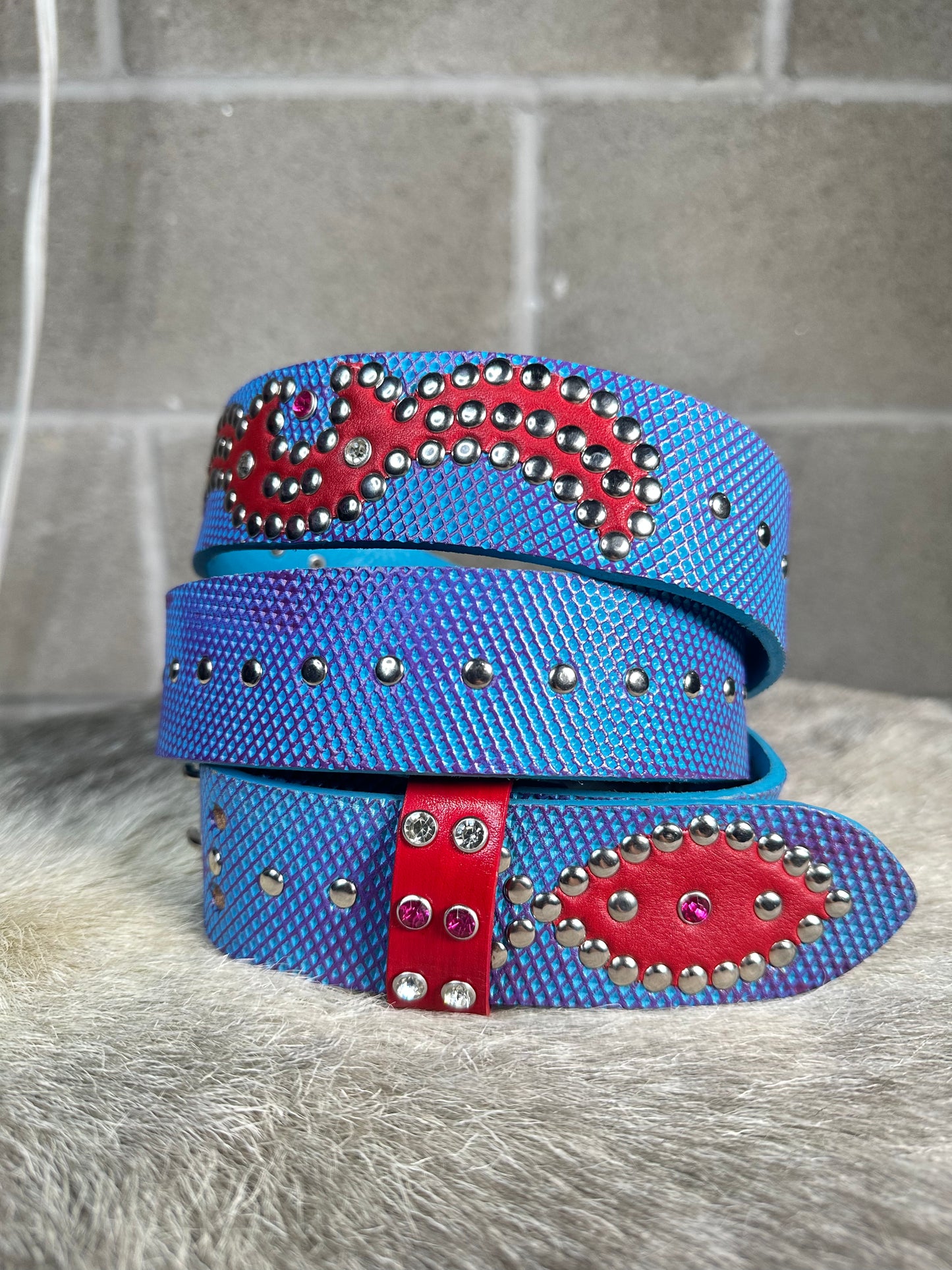 Diamond Hive Sky Blue + Purple Embossed Origins Belt (Red)