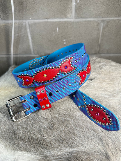 Diamond Hive Sky Blue + Purple Embossed Origins Belt (Red)