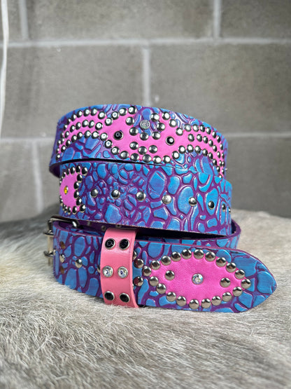 Elephant Sky Blue + Purple Embossed Origins Belt (Pink)