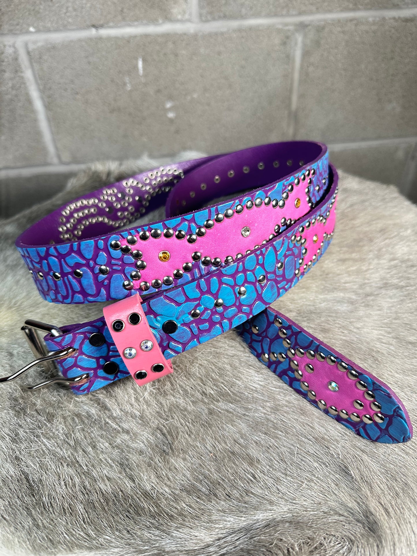 Elephant Sky Blue + Purple Embossed Origins Belt (Pink)